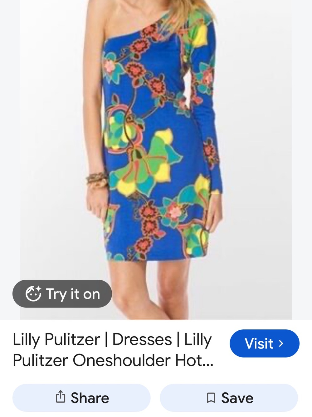 Lilly Pulitzer One-Shoulder Floral Dress in Bright Blue with Yellow & Green